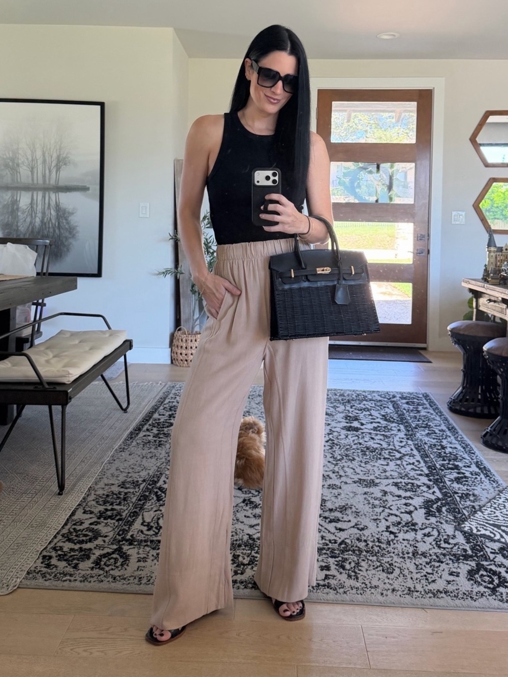 Tan Wide Leg Linen Pants